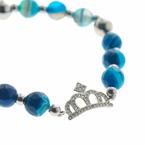 Pulsera Acero Quirúrgico Piedras T-SW Degradé Blue Dije Corona / 600PI-67