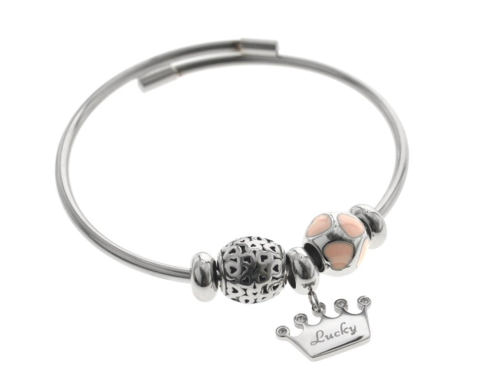 Pulsera acero quirurgico PANDY con dijes corona con cubics D&K / 600PD-3