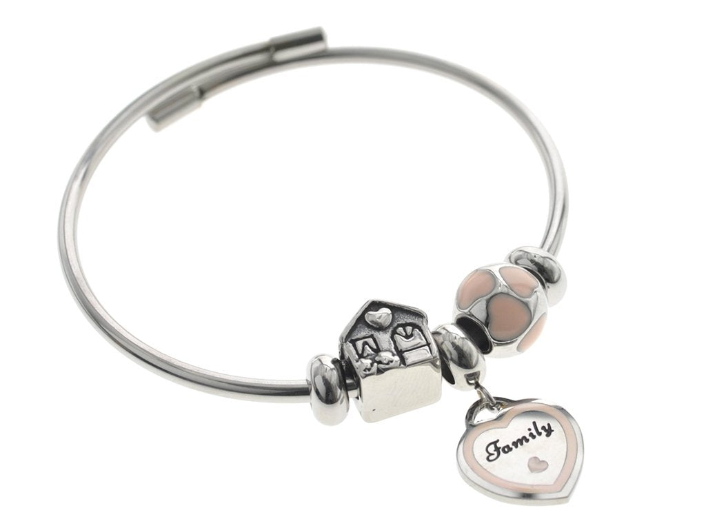 Pulsera acero quirurgico PANDY con dijes corazon family y hogar D&K / 600PD-5