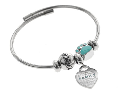 Pulsera acero quirurgico PANDY con dijes corazon family y huella esmaltado D&K / 600PD-7