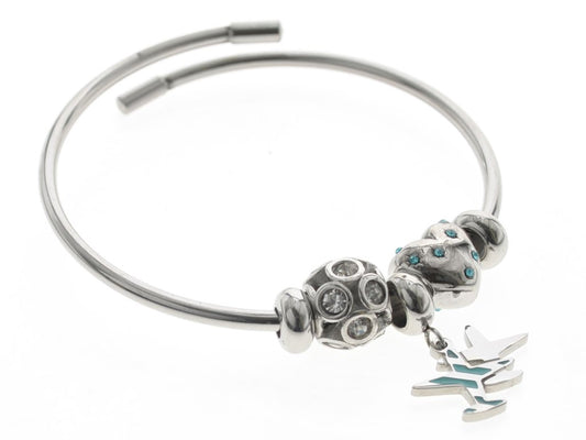 Pulsera acero quirurgico PANDY con dijes corazon con cubics y aviones D&K / 600PD-12